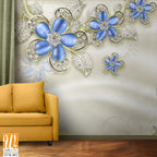3D wallpaper with blue flowers [WP-FVB-403]