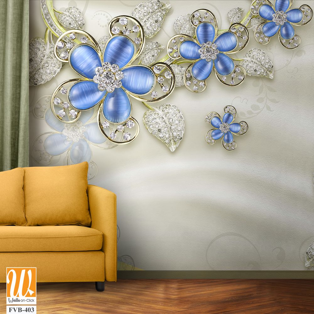 3D wallpaper with blue flowers [WP-FVB-403]