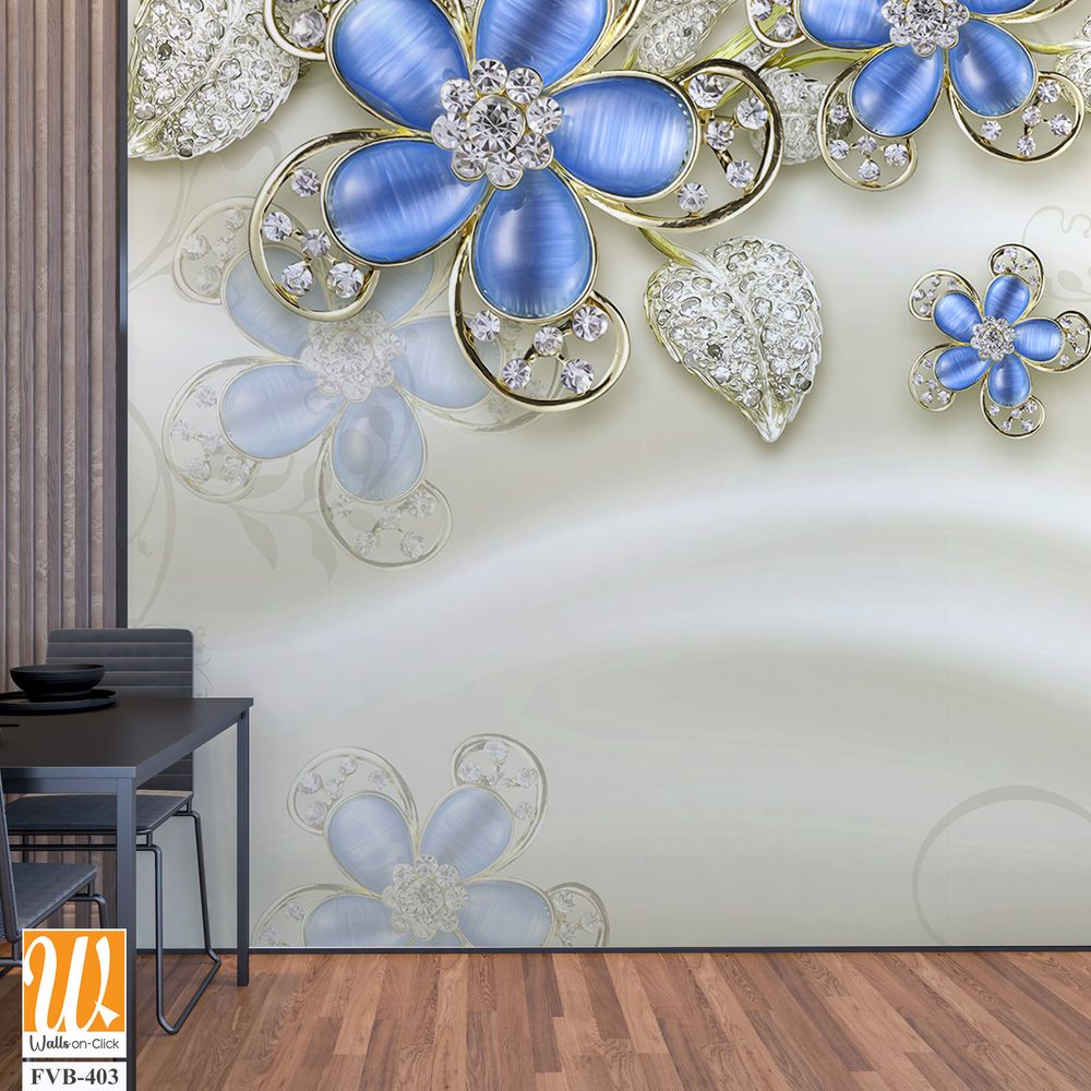 3D wallpaper with blue flowers [WP-FVB-403]