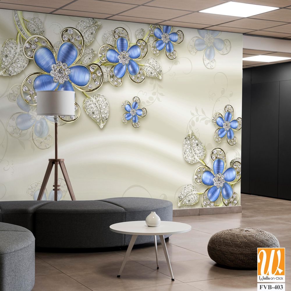 3D wallpaper with blue flowers [WP-FVB-403]