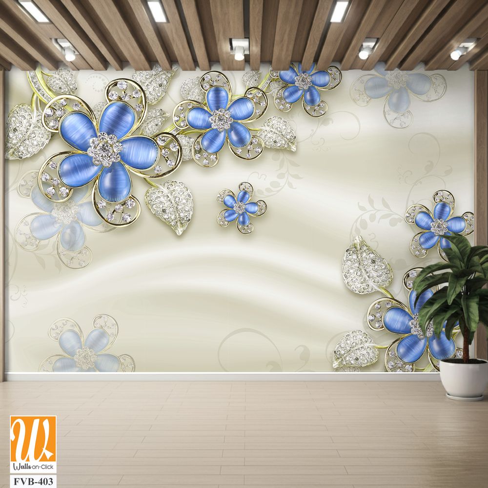 3D wallpaper with blue flowers [WP-FVB-403]