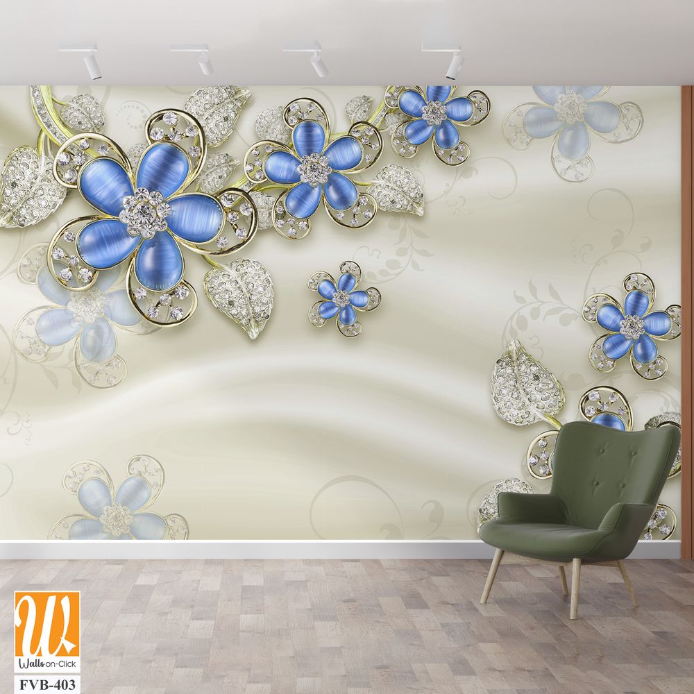 3D wallpaper with blue flowers [WP-FVB-403]