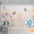 3D floral bouquet with butterflies and pearls Wallpaper [WP-FVB-423]