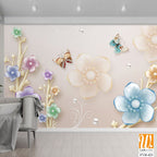 3D floral bouquet with butterflies and pearls Wallpaper [WP-FVB-423]