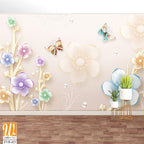 3D floral bouquet with butterflies and pearls Wallpaper [WP-FVB-423]