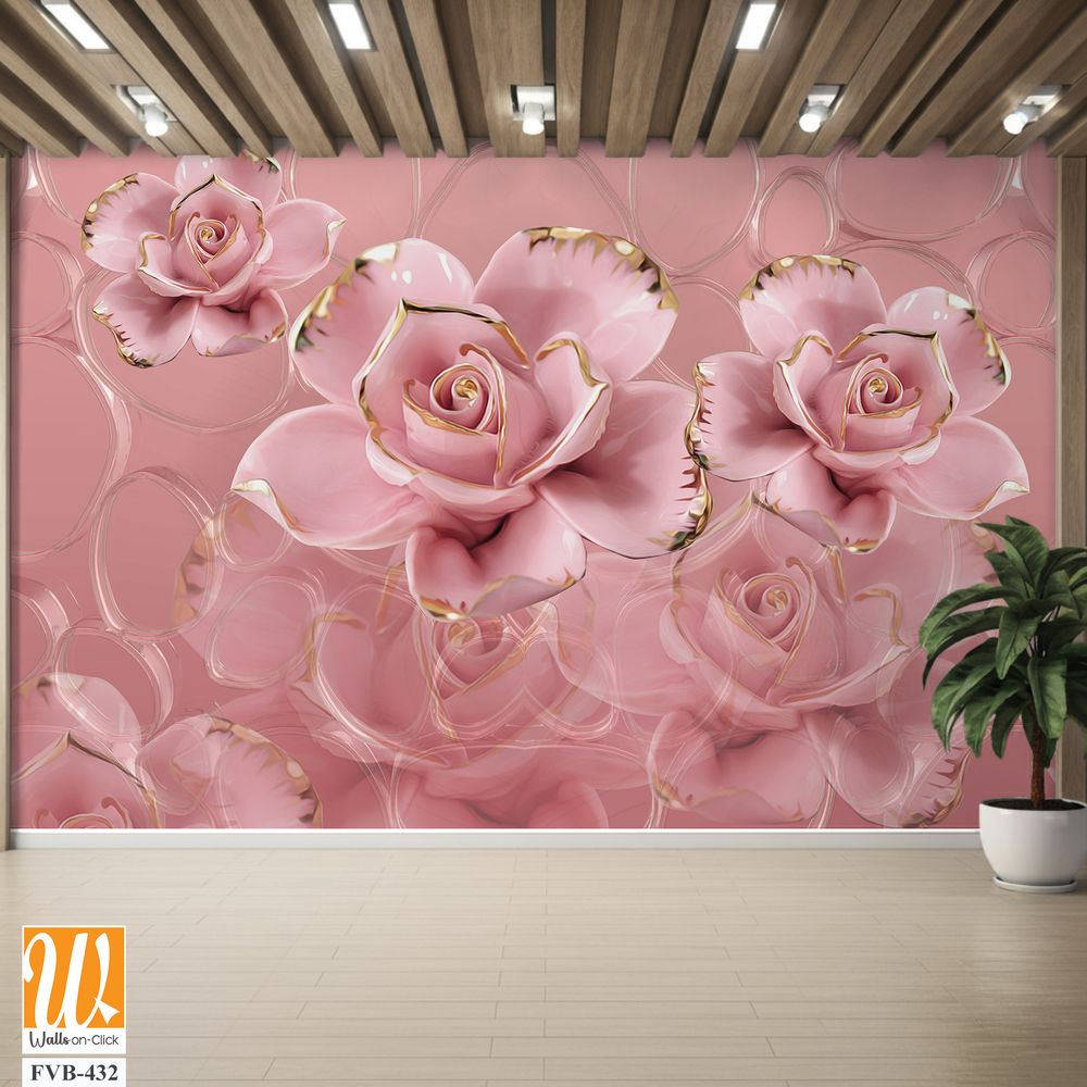 3D pink roses Wallpaper [WP-FVB-432]