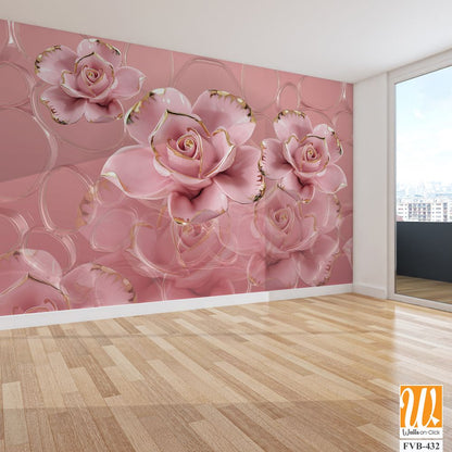 3D pink roses Wallpaper [WP-FVB-432]