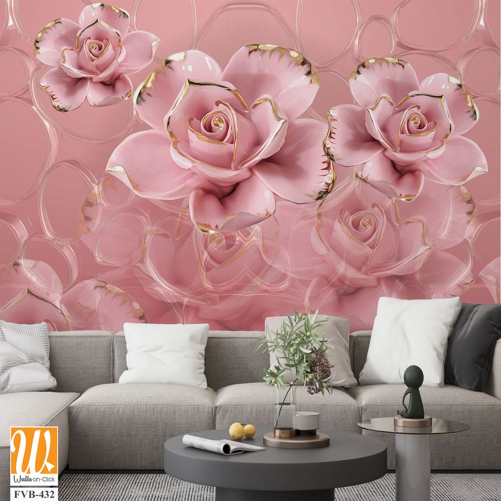 3D pink roses Wallpaper [WP-FVB-432]