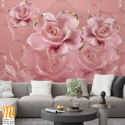 3D pink roses Wallpaper [WP-FVB-432]