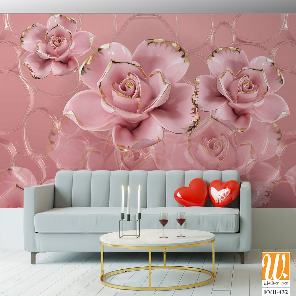 3D pink roses Wallpaper [WP-FVB-432]