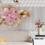 3D wallpaper with pink flowers and gold leaves [WP-FVB-434]