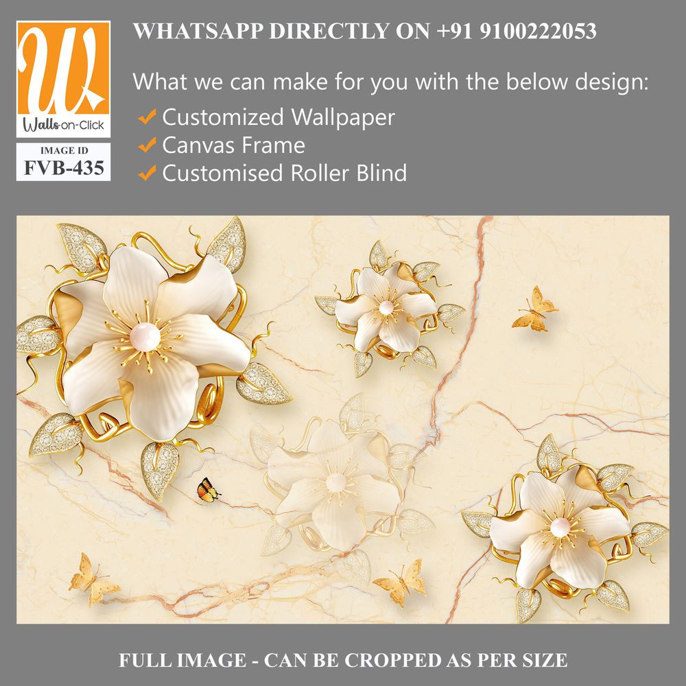 3D wallpaper with golden flowers and butterflies [WP-FVB-435]