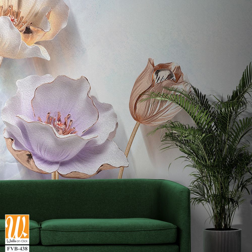 3D elegant flowers with swans Wallpaper [WP-FVB-438]