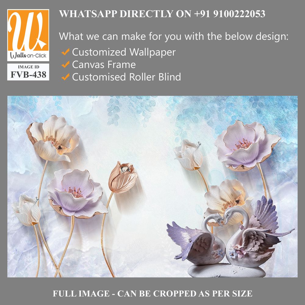 3D elegant flowers with swans Wallpaper [WP-FVB-438]
