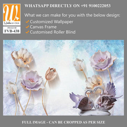 3D elegant flowers with swans Wallpaper [WP-FVB-438]
