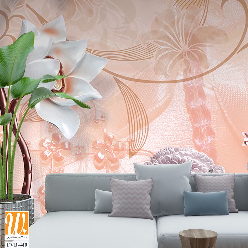 3D wallpaper featuring a white deer and flowers [WP-FVB-440]