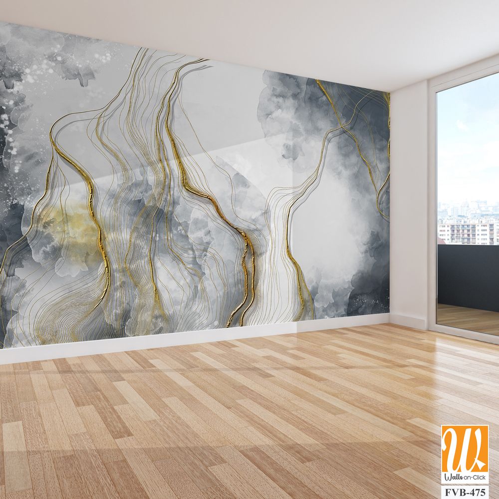 Abstract marble texture with golden lines Wallpaper [WP-FVB-475]