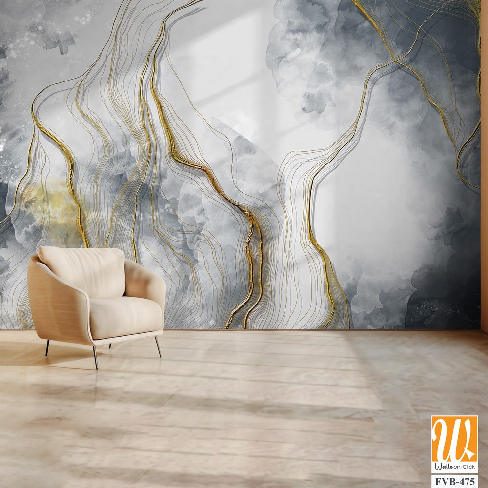 Abstract marble texture with golden lines Wallpaper [WP-FVB-475]