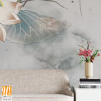 Abstract lotus flower and leaf pattern, watercolor Wallpaper [WP-FVB-476]