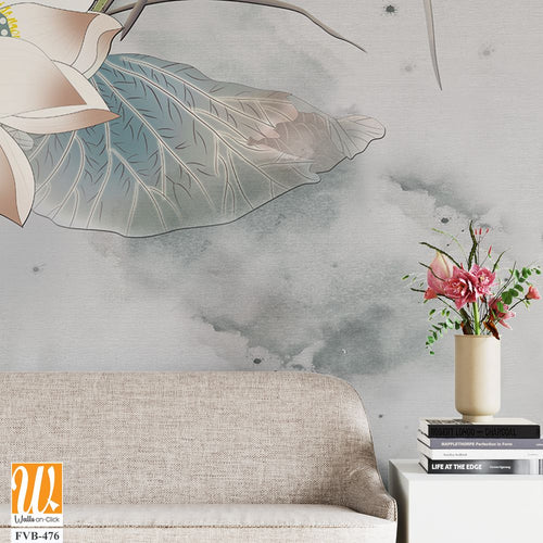 Abstract lotus flower and leaf pattern, watercolor Wallpaper [WP-FVB-476]