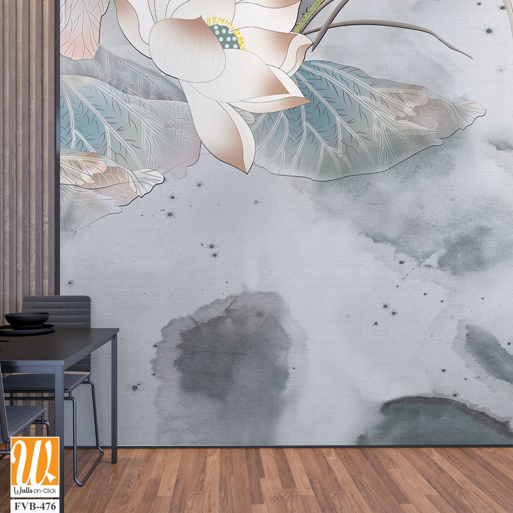 Abstract lotus flower and leaf pattern, watercolor Wallpaper [WP-FVB-476]