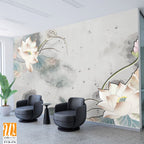 Abstract lotus flower and leaf pattern, watercolor Wallpaper [WP-FVB-476]