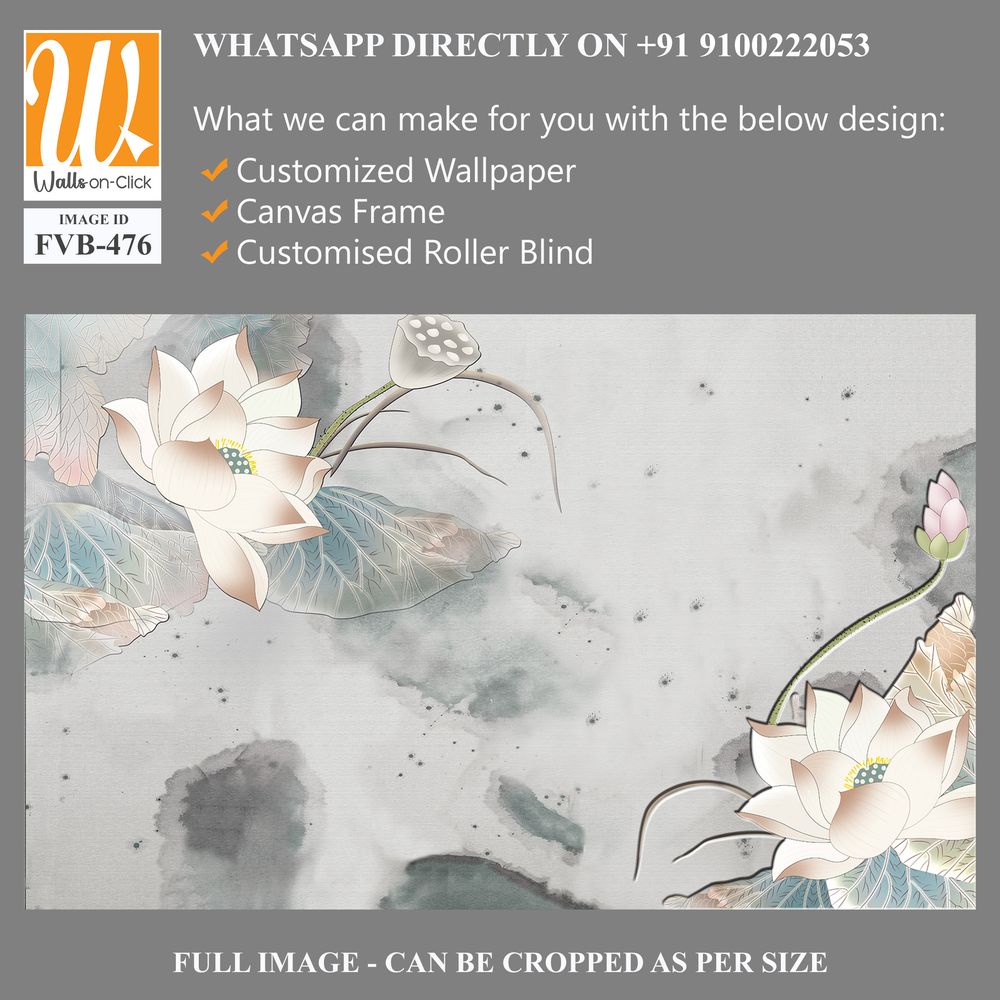 Abstract lotus flower and leaf pattern, watercolor Wallpaper [WP-FVB-476]