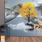 3D golden deer and trees Wallpaper [WP-FVB-477]