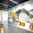 3D golden deer and trees Wallpaper [WP-FVB-477]