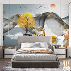 3D golden deer and trees Wallpaper [WP-FVB-477]