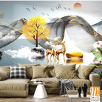 3D golden deer and trees Wallpaper [WP-FVB-477]