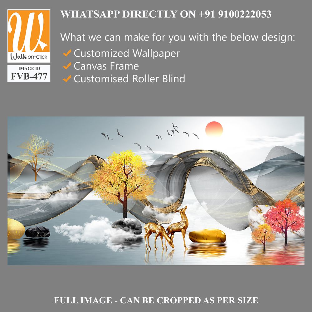 3D golden deer and trees Wallpaper [WP-FVB-477]