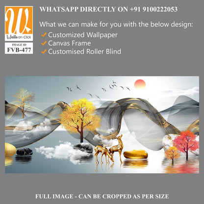 3D golden deer and trees Wallpaper [WP-FVB-477]