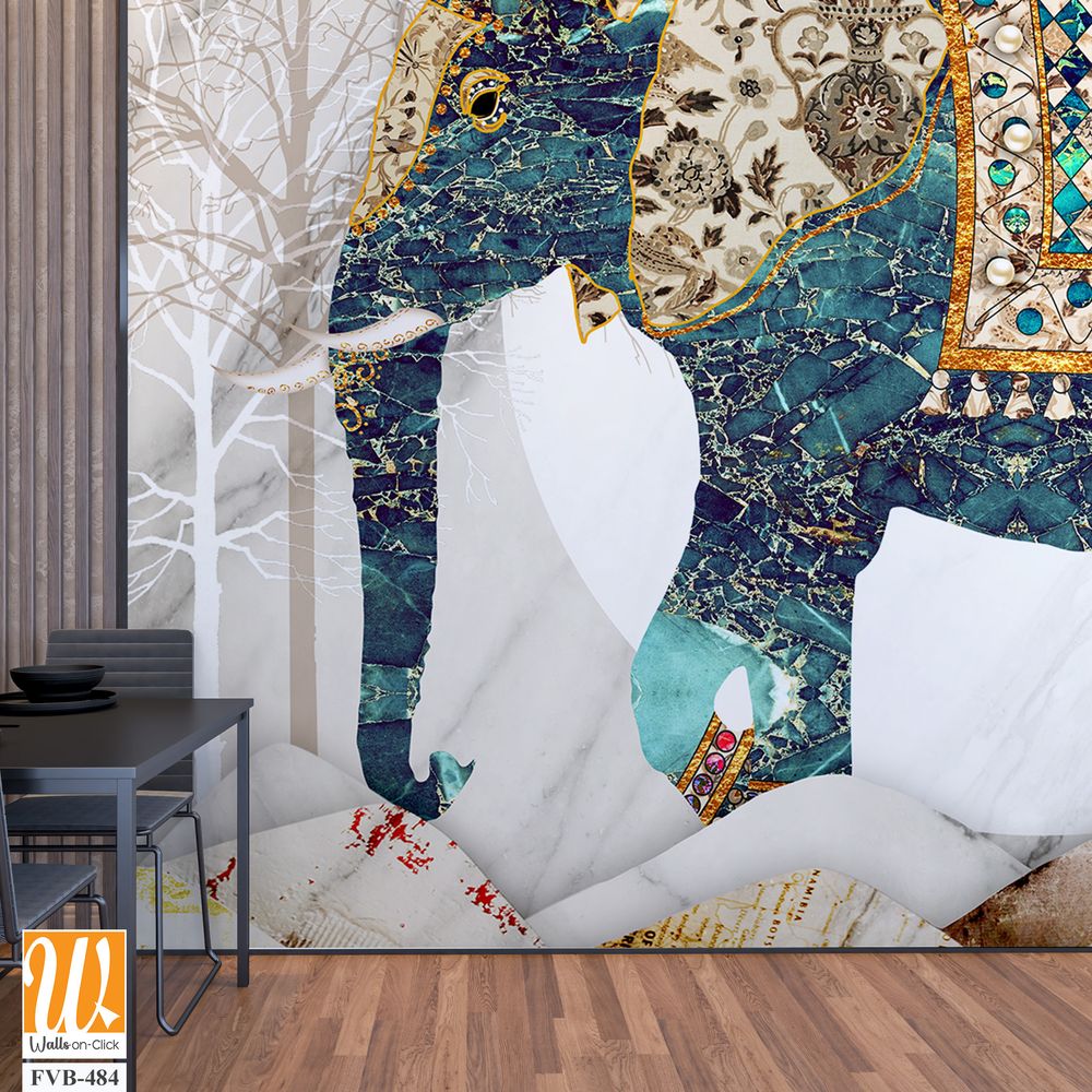 Beautiful elephant in patchwork art Wallpaper [WP-FVB-484]