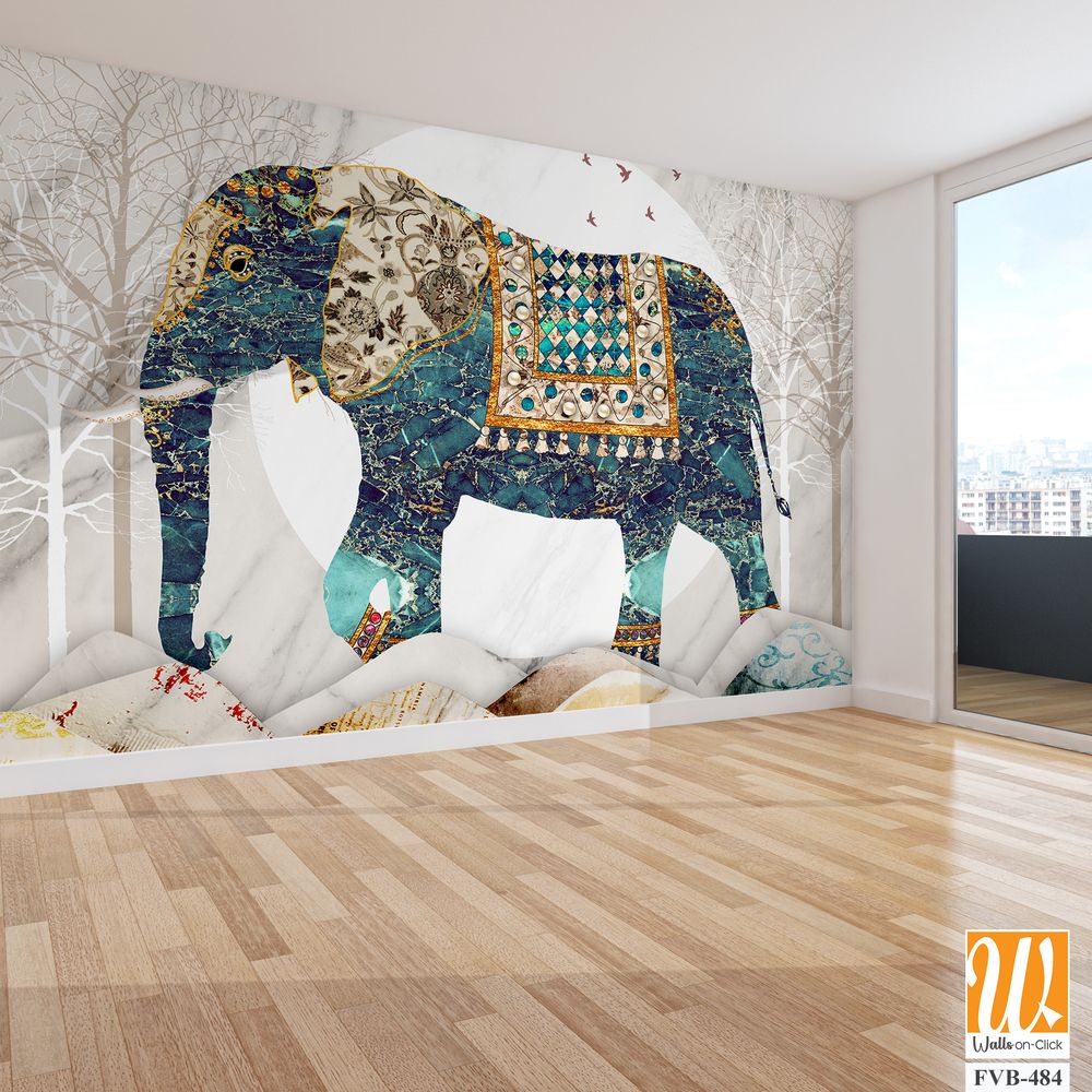 Beautiful elephant in patchwork art Wallpaper [WP-FVB-484]