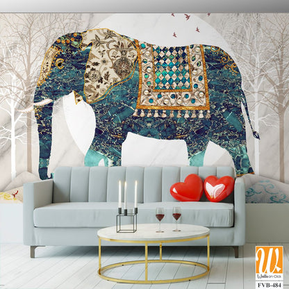 Beautiful elephant in patchwork art Wallpaper [WP-FVB-484]