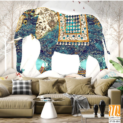 Beautiful elephant in patchwork art Wallpaper [WP-FVB-484]