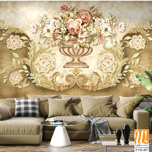 Vintage wall mural with an ornate vase Wallpaper [WP-FVB-487]
