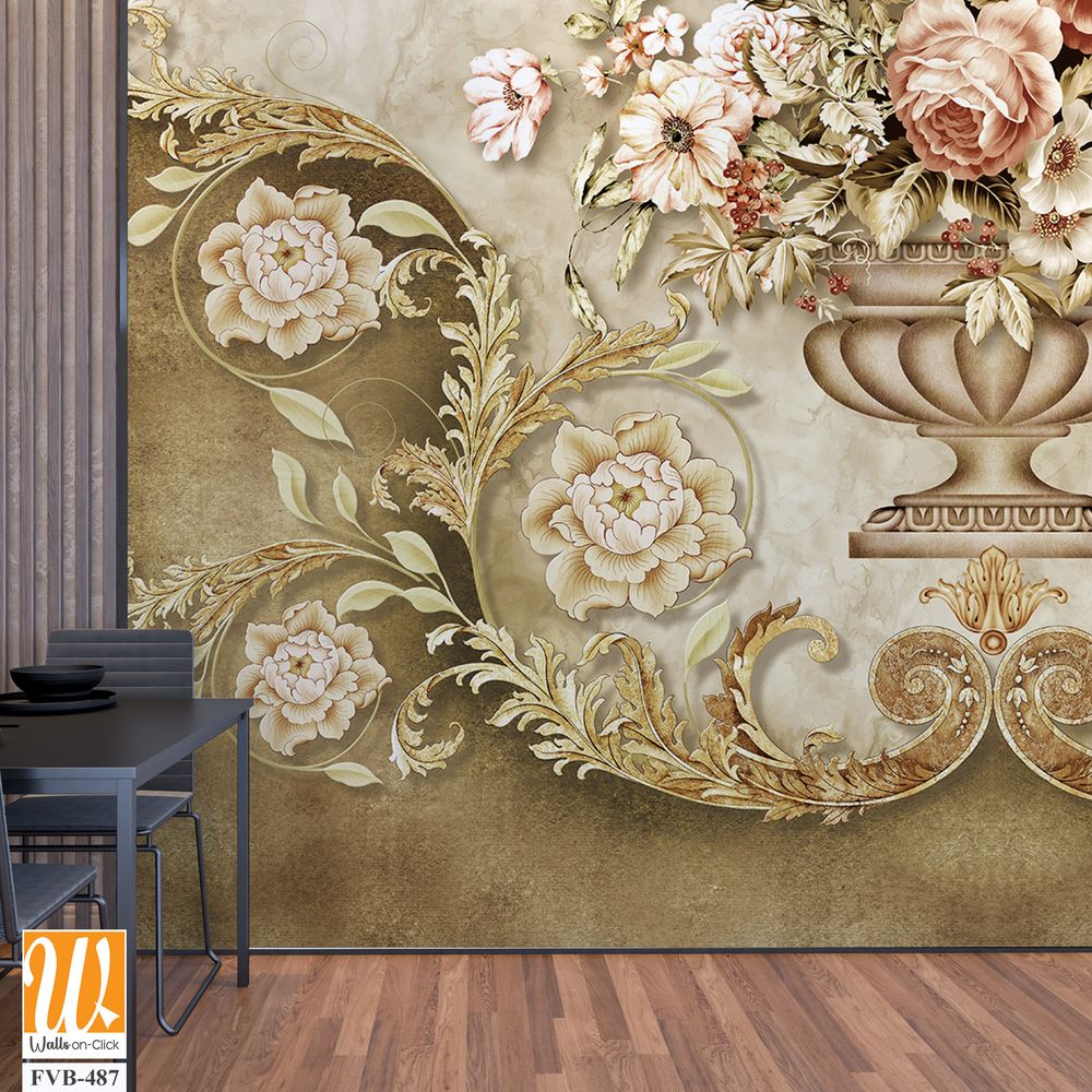 Vintage wall mural with an ornate vase Wallpaper [WP-FVB-487]