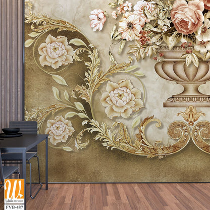 Vintage wall mural with an ornate vase Wallpaper [WP-FVB-487]