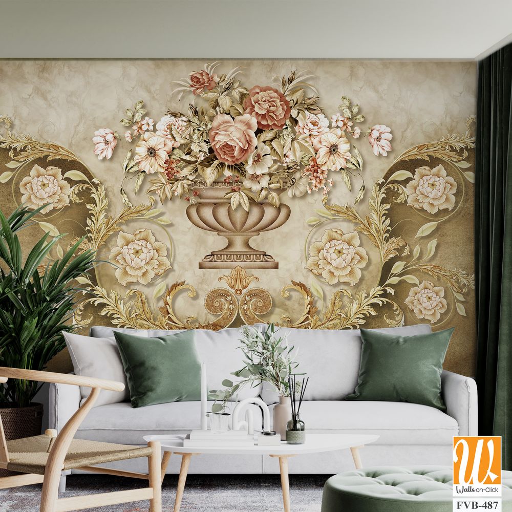 Vintage wall mural with an ornate vase Wallpaper [WP-FVB-487]