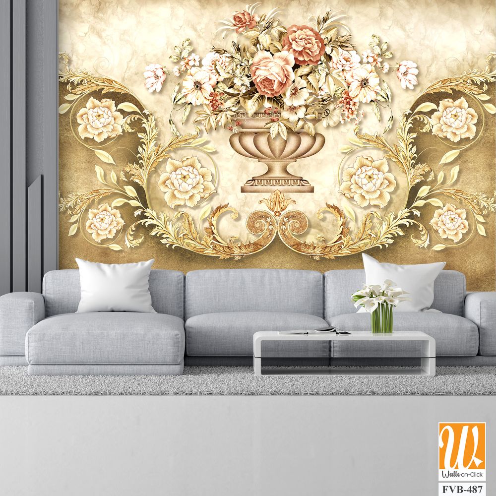Vintage wall mural with an ornate vase Wallpaper [WP-FVB-487]