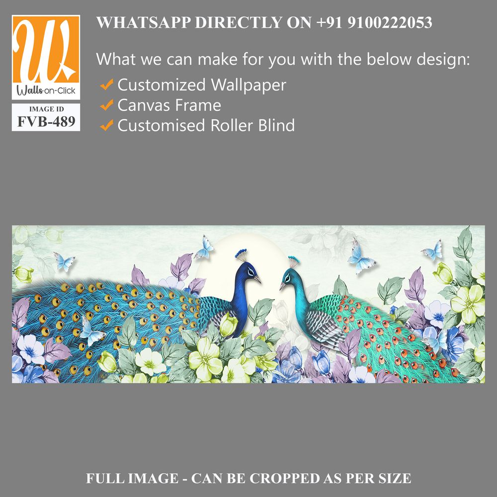 Stunning peacock pair and butterfly illustration Wallpaper [WP-FVB-489]