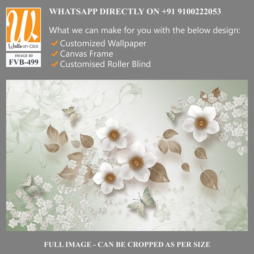 3d wallpaper white flowers and butterflies [WP-FVB-499]