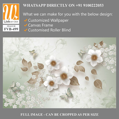 3d wallpaper white flowers and butterflies [WP-FVB-499]