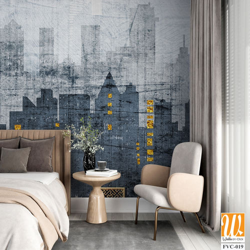 Abstract modern cityscape with illuminated buildings Wallpaper [WP-FVC-019]
