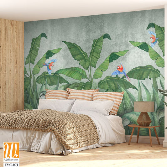Birds of paradise among banana leaves Wallpaper [WP-FVC-071]
