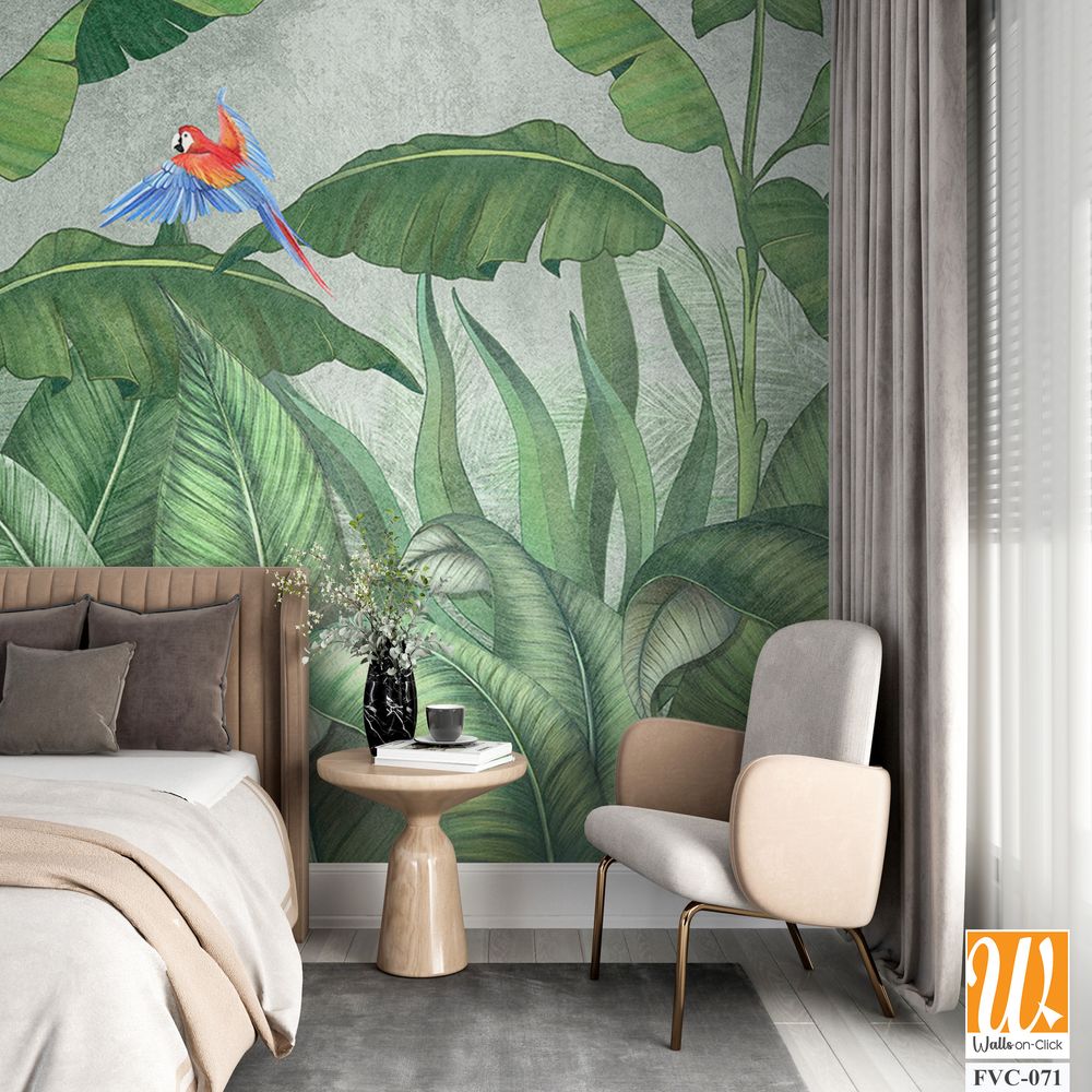 Birds of paradise among banana leaves Wallpaper [WP-FVC-071]