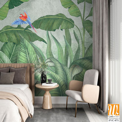 Birds of paradise among banana leaves Wallpaper [WP-FVC-071]
