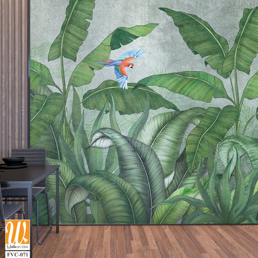 Birds of paradise among banana leaves Wallpaper [WP-FVC-071]